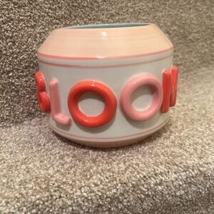 Anthropologie Ceramic Planter with Pink & Coral Raised Letters